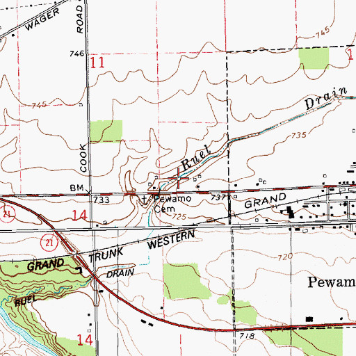 Topographic Map of Ruel Drain, MI