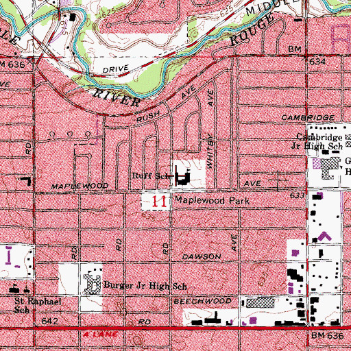 Topographic Map of Ruff School, MI