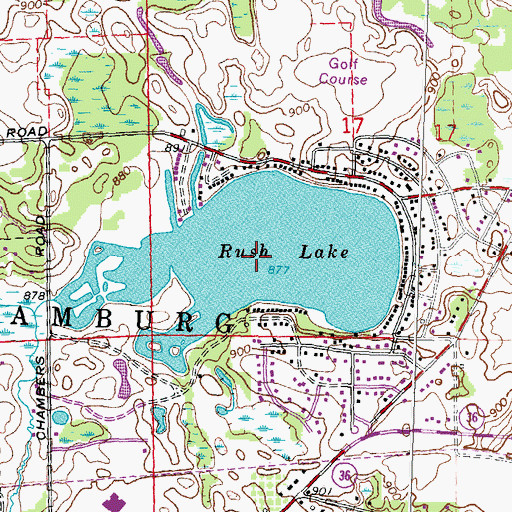 Topographic Map of Rush Lake, MI