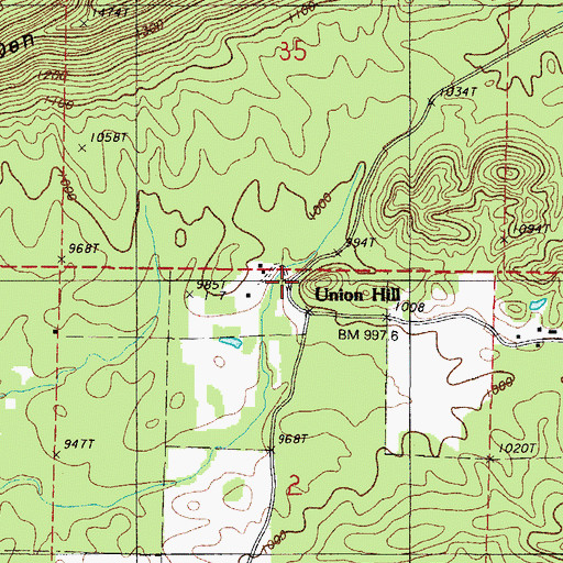 Topographic Map of Union Hill, AR