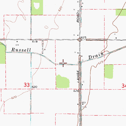 Topographic Map of Russell Drain, MI