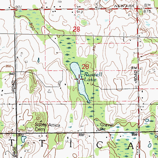 Topographic Map of Russell Lake, MI