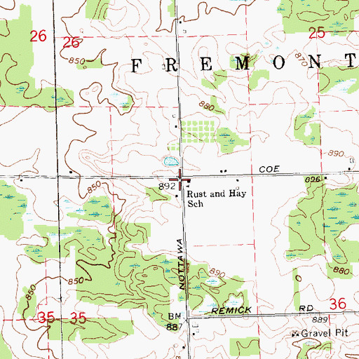 Topographic Map of Rust and Hay School, MI