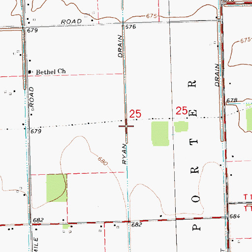 Topographic Map of Ryan Drain, MI