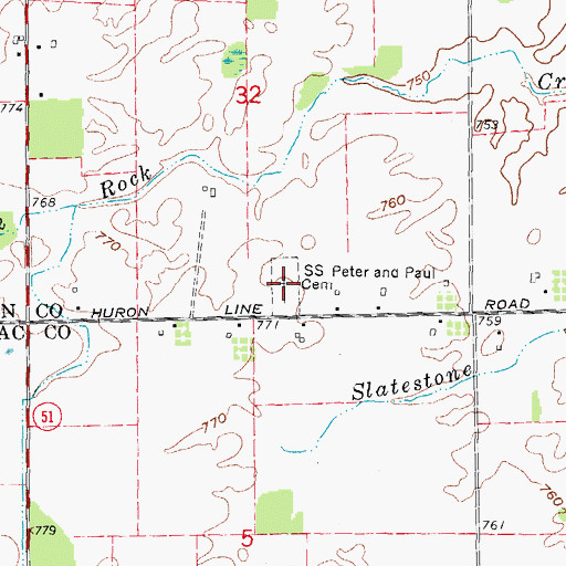 Topographic Map of Saints Peter and Paul Cemetery, MI
