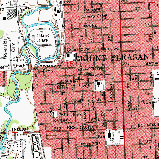 Topographic Map of Sacred Heart Academy, MI