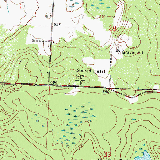 Topographic Map of Sacred Heart Cemetery, MI