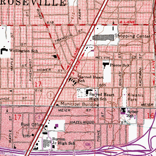 Topographic Map of Sacred Heart School, MI