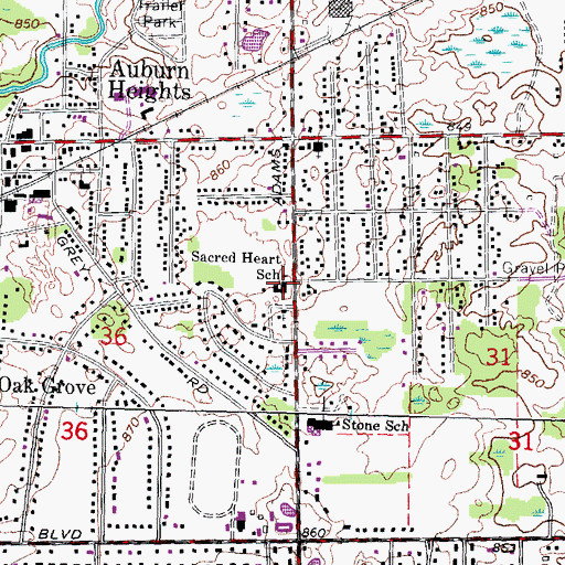 Topographic Map of Sacred Heart School, MI