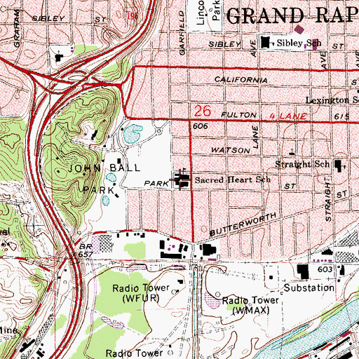 Topographic Map of Sacred Heart School, MI