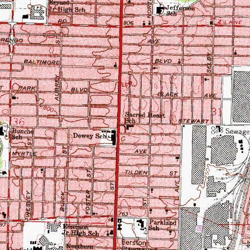 Topographic Map of Sacred Heart School, MI