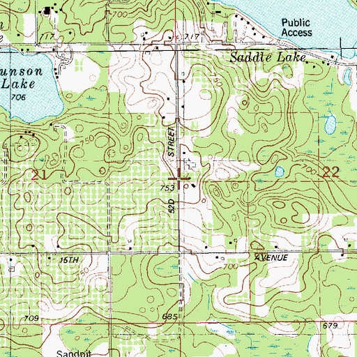 Topographic Map of Saddle Lake School, MI