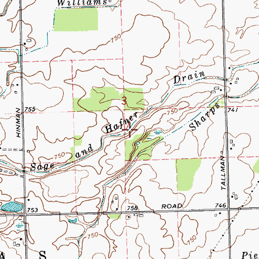 Topographic Map of Sage and Hafner Drain, MI