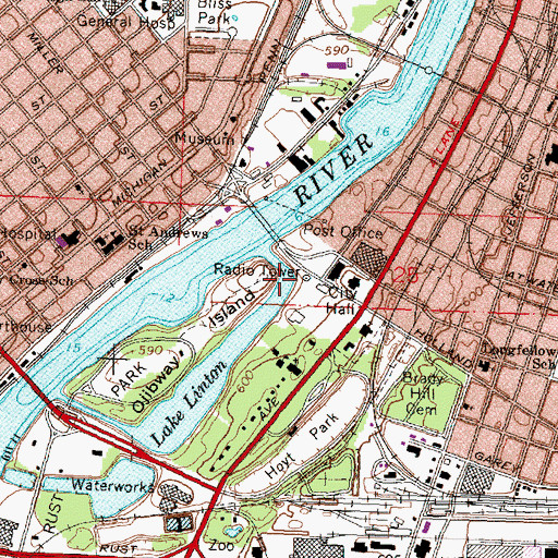 Topographic Map of Saginaw, MI