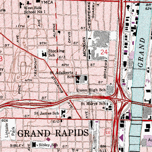 Topographic Map of Saint Adalberts School, MI