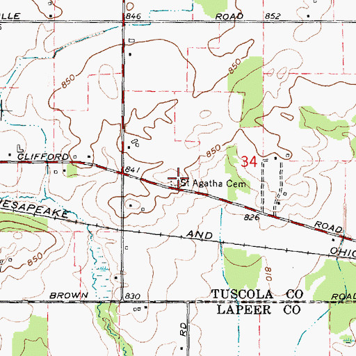 Topographic Map of Saint Agatha Cemetery, MI