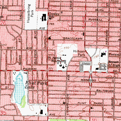 Topographic Map of Dukette Catholic School, MI