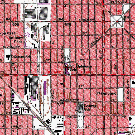 Topographic Map of Saint Alphonsus School, MI