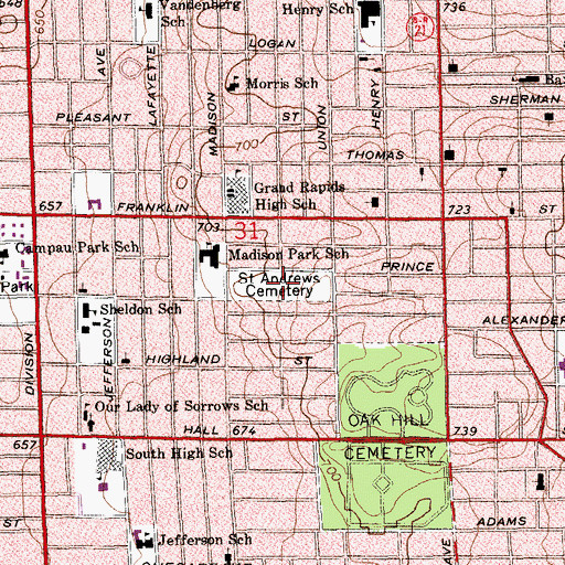Topographic Map of Saint Andrews Cemetery, MI