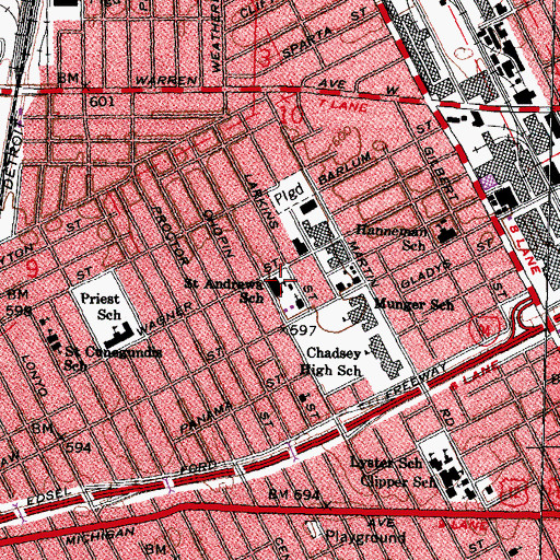 Topographic Map of Saint Andrews School, MI