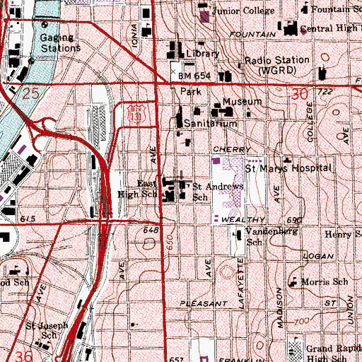 Topographic Map of Saint Andrews School, MI