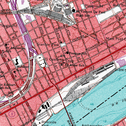 Topographic Map of Saint Anne School, MI