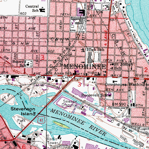 Topographic Map of Menominee Catholic Central School, MI