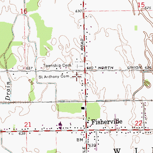Topographic Map of Saint Anthony Cemetery, MI