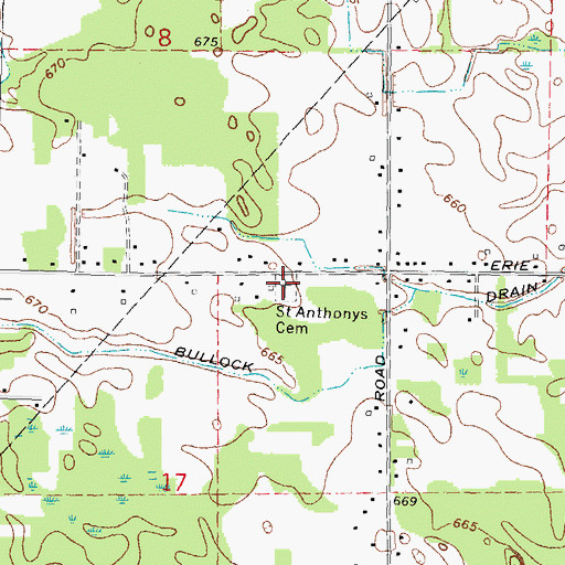 Topographic Map of Saint Anthonys Cemetery, MI