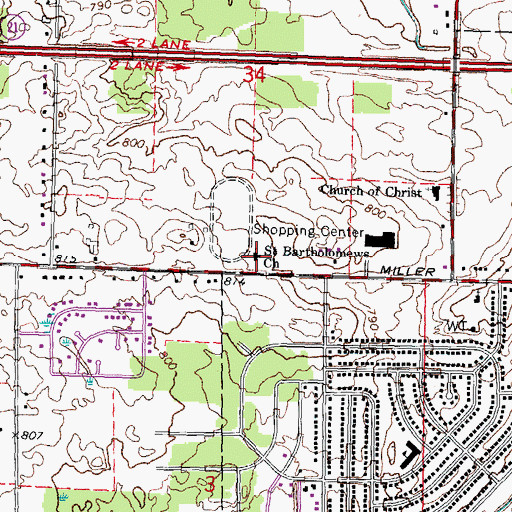Topographic Map of Saint Bartholomews Church, MI
