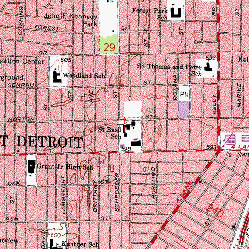Topographic Map of Saint Basil School, MI