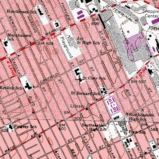 Topographic Map of Saint Clair School, MI