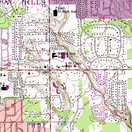Topographic Map of Saint Clare Church, MI