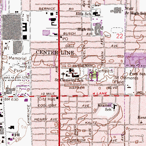 Topographic Map of Saint Clements School, MI
