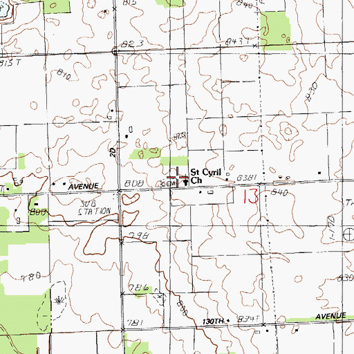 Topographic Map of Saint Cyril Church, MI