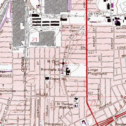 Topographic Map of Saint Cyril School, MI