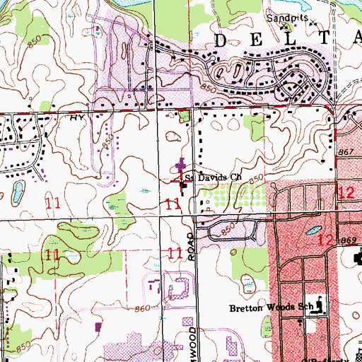 Topographic Map of Saint Davids Church, MI