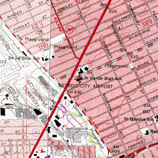Topographic Map of Saint Davids High School, MI