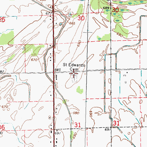Topographic Map of Saint Edwards Cemetery, MI