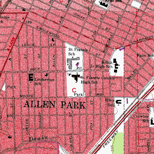 Topographic Map of Saint Francis Cabrini High School, MI