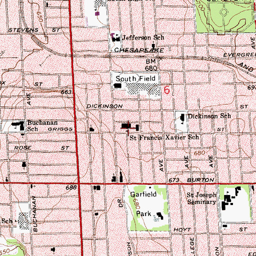 Topographic Map of Saint Francis Xavier School, MI