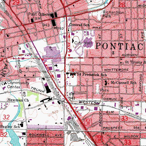 Topographic Map of Saint Frederick School, MI