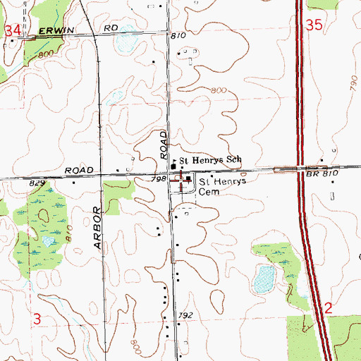 Topographic Map of Saint Henrys Catholic Church Cemetery, MI