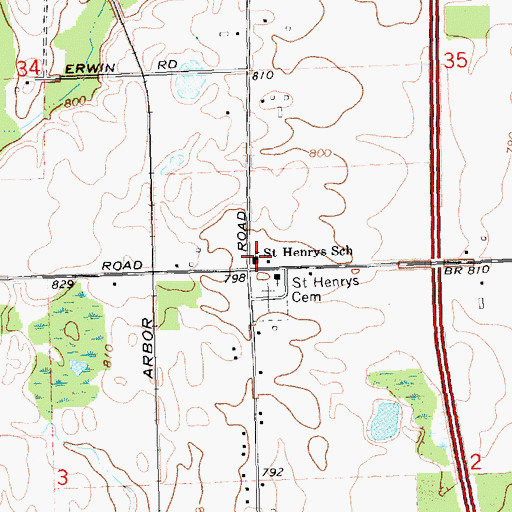 Topographic Map of Saint Henrys School, MI