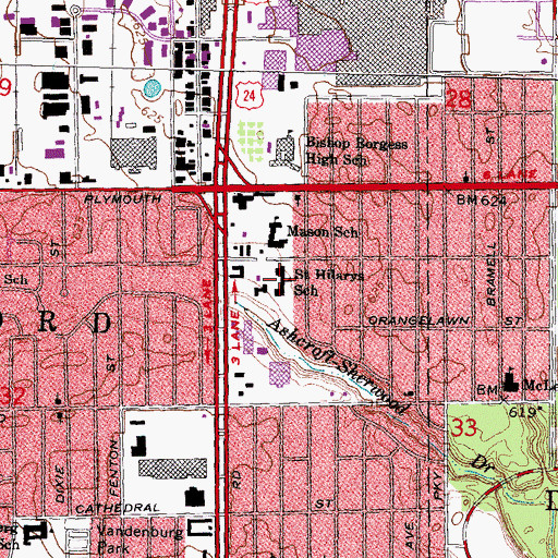 Topographic Map of Saint Hilarys School, MI
