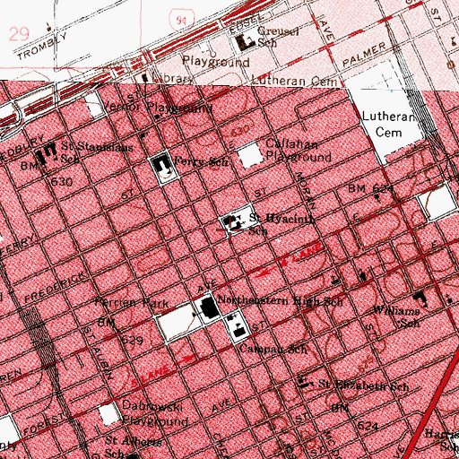 Topographic Map of Saint Hyacinth School, MI