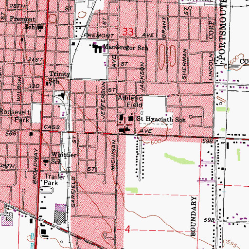 Topographic Map of Saint Hyacinth School, MI