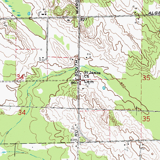 Topographic Map of Saint James Church, MI