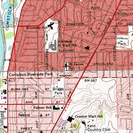Topographic Map of Saint James School, MI