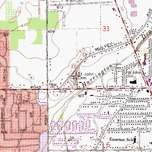 Topographic Map of Saint John Cemetery, MI